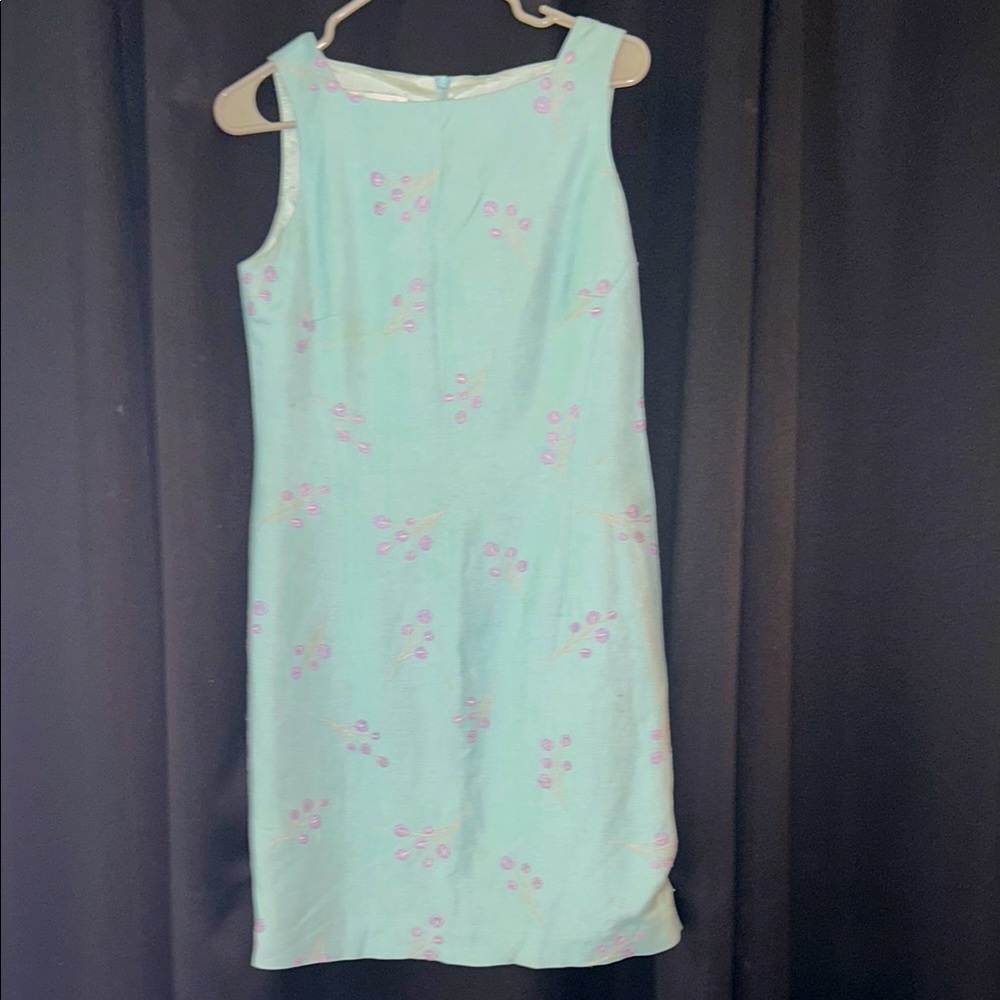 Jones New York VintageBlue and lavender&tan Sleeveless Sheath Dress Scoop Neck